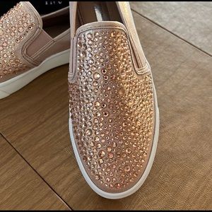 NWT INC Rose Gold Slip On Sneakers with Rhinestone Accents